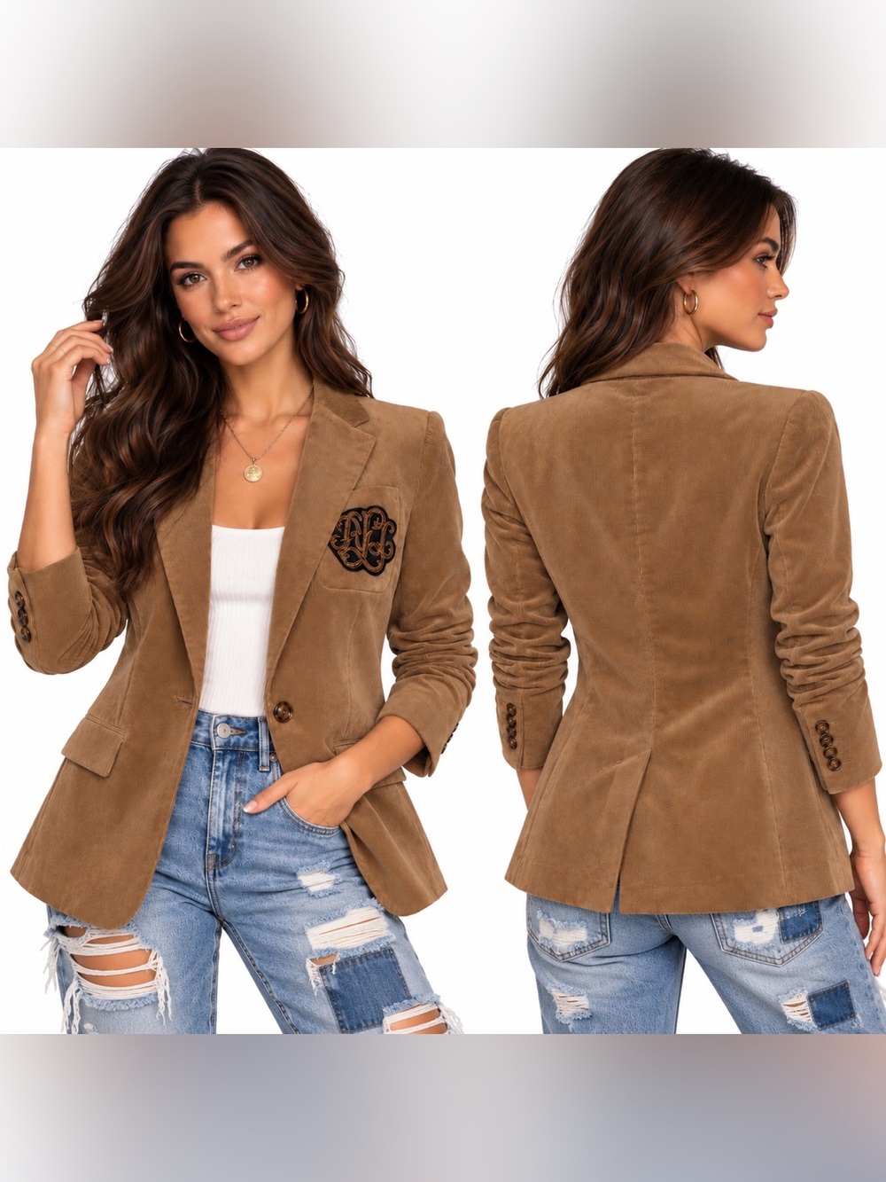 Lauren Ralph Lauren Bullion Corduroy Blazer Jacket Womens SZ 4 Preppy Equestrian